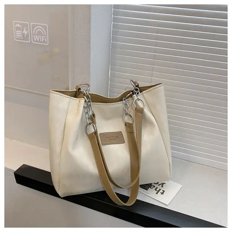 Women's Large Capacity Shoulder Tote Bag Beige