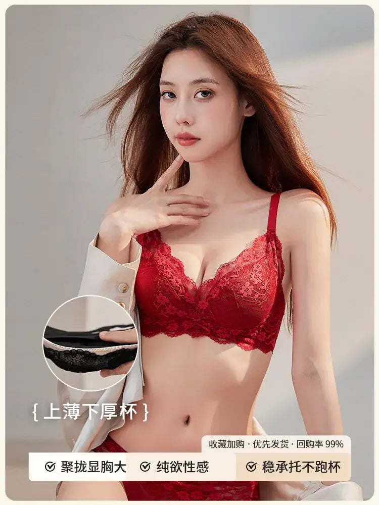 Black Lace Push-Up French Bra with Adjustable Straps