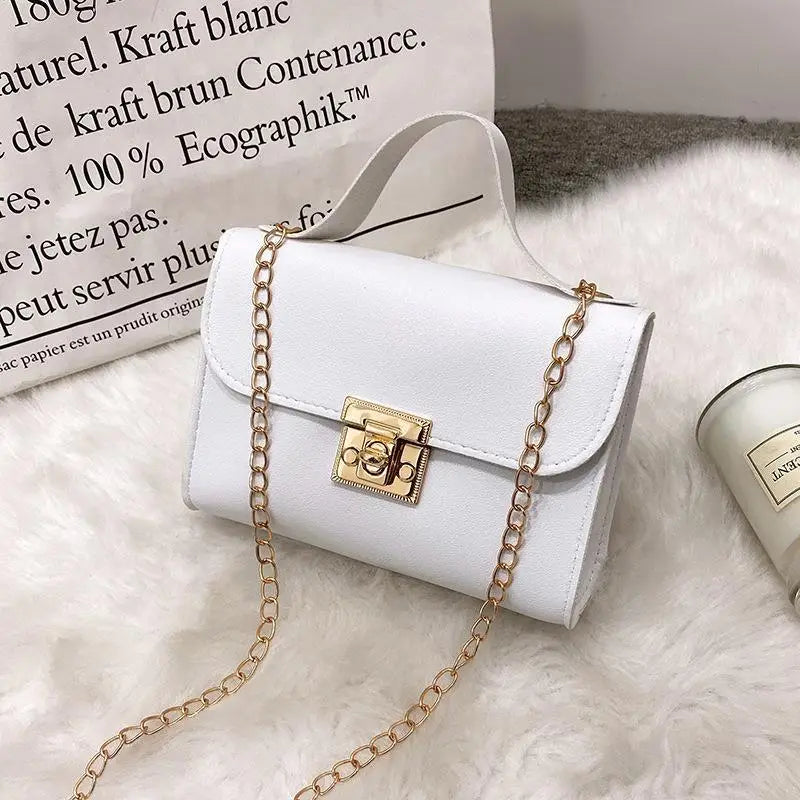 White Lock Chain Women's Small Square Bag