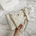 White Quilted Diamond Chain Crossbody Bag for Women