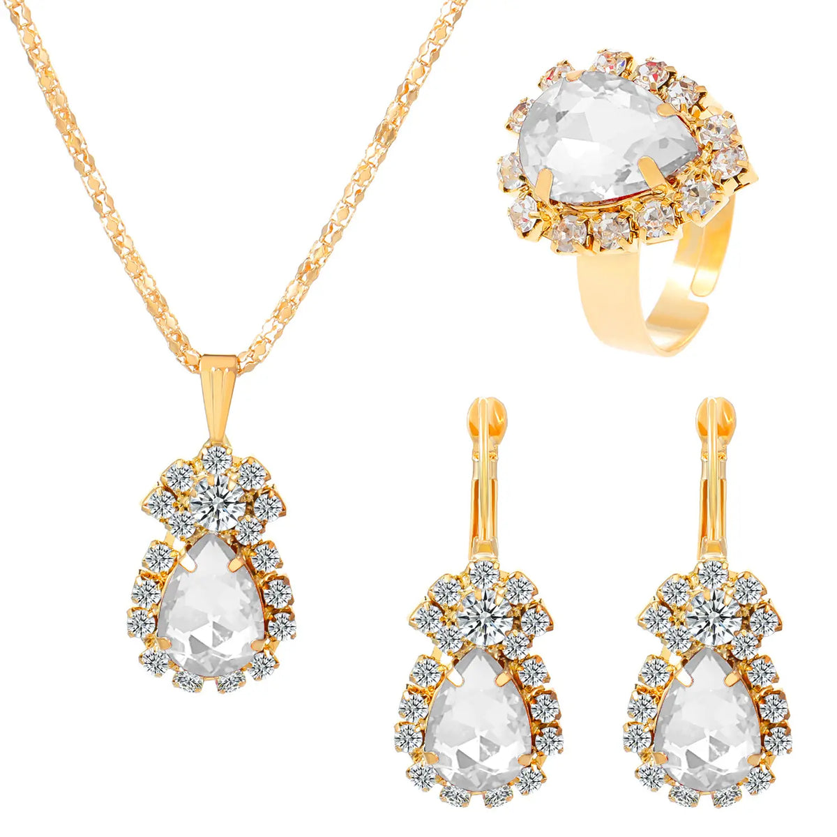 Blue Crystal Water Drop Necklace Set for Women