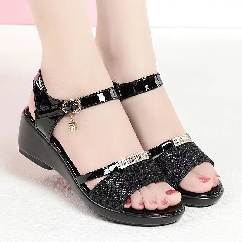 2025 Silver Rhinestone Wedge Sandals for Women