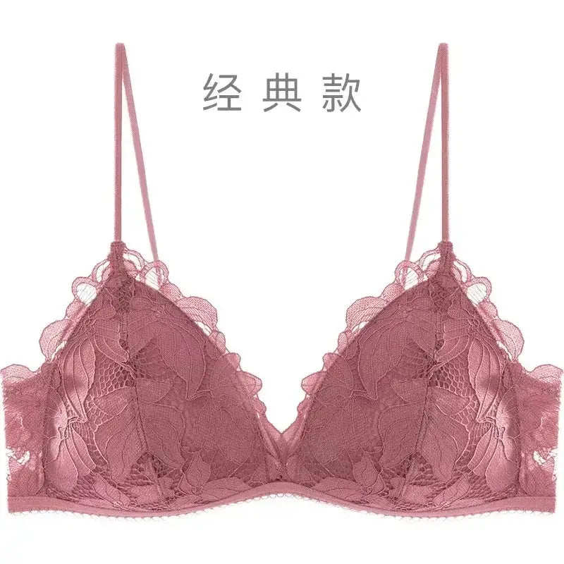 Black Lace Triangle Cup Bra Small Chest Push Up