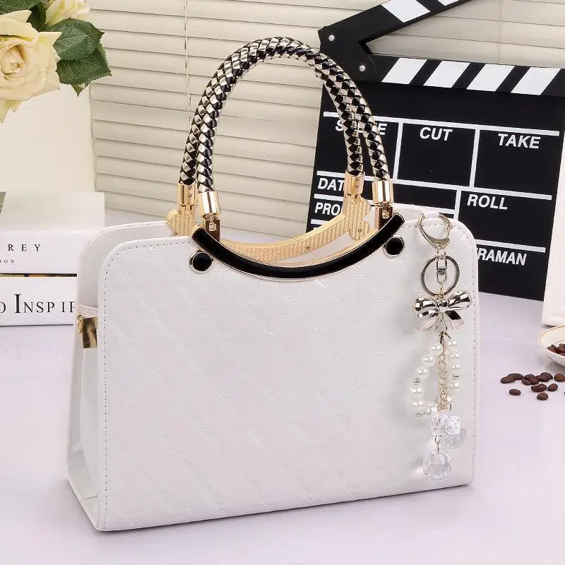 White Women's Crossbody Bag with Pearl Tassel
