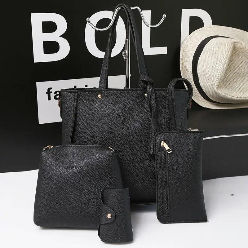 Women's 4-Piece Pink Leather Handbag Set
