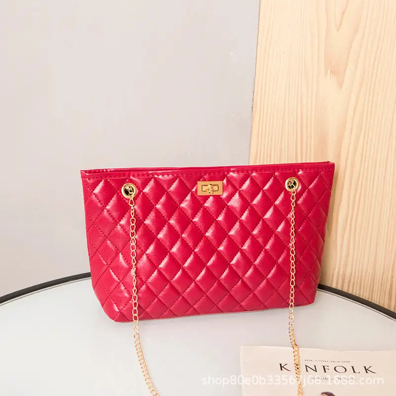 Black Quilted Women's Shoulder Bag with Gold Chain