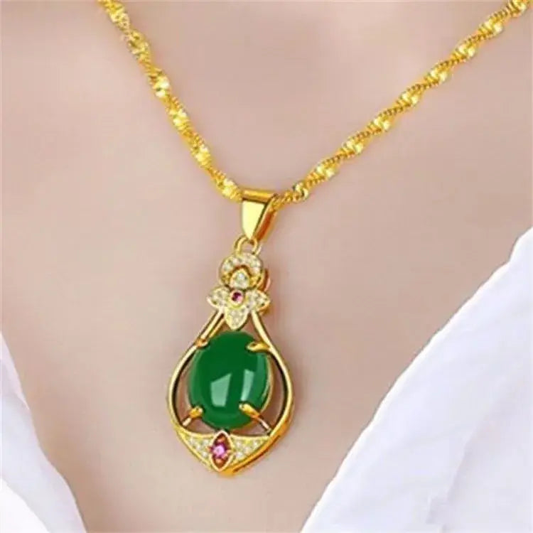 Red Gold Pendant Necklace for Women with Red Stone & Sparkle