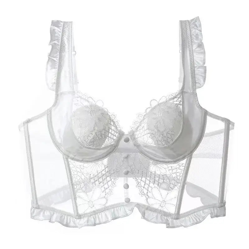 Black Lace French Waistcoat Bra Set for Women