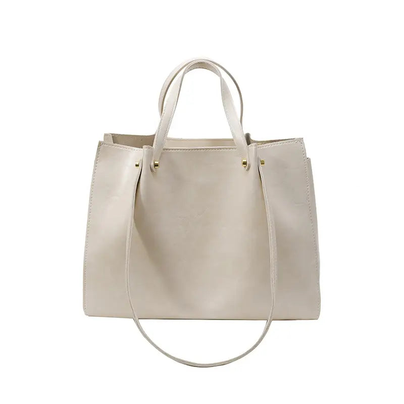Women's White Leather Retro Tote Bag 2024 Winter