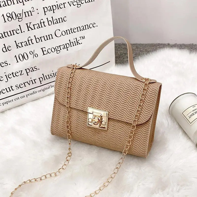 White Lock Chain Women's Small Square Bag