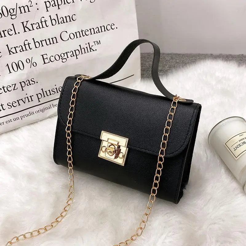 White Lock Chain Women's Small Square Bag