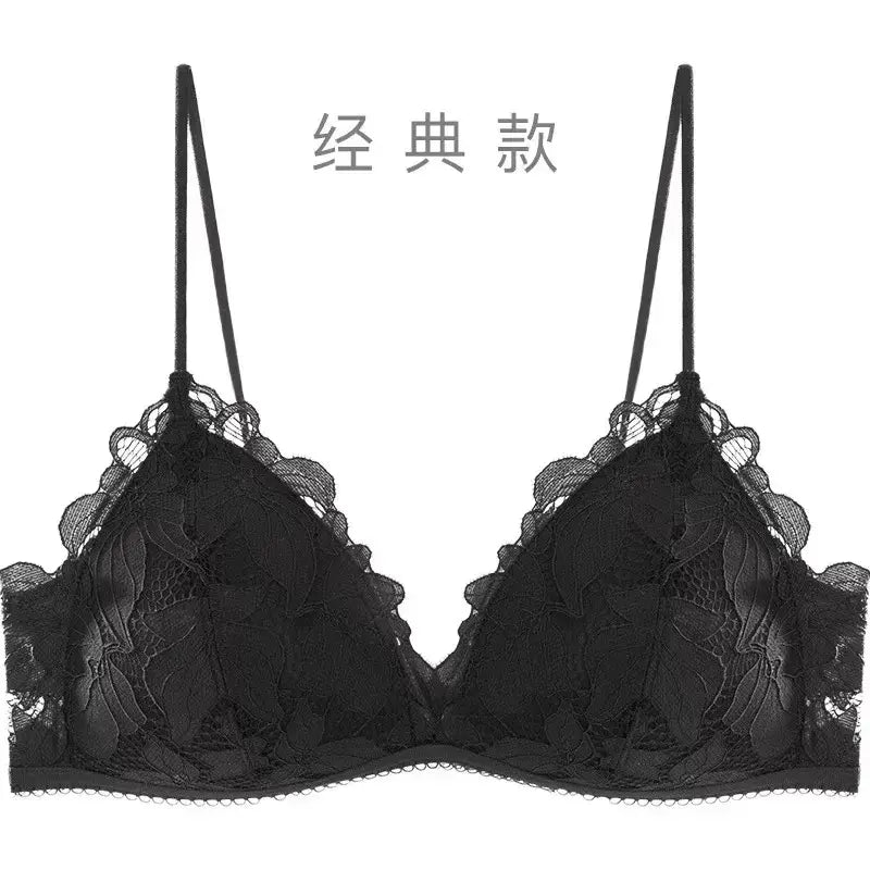 Black Lace Triangle Cup Bra Small Chest Push Up