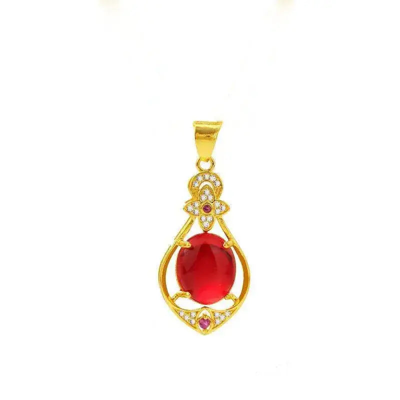 Red Gold Pendant Necklace for Women with Red Stone & Sparkle