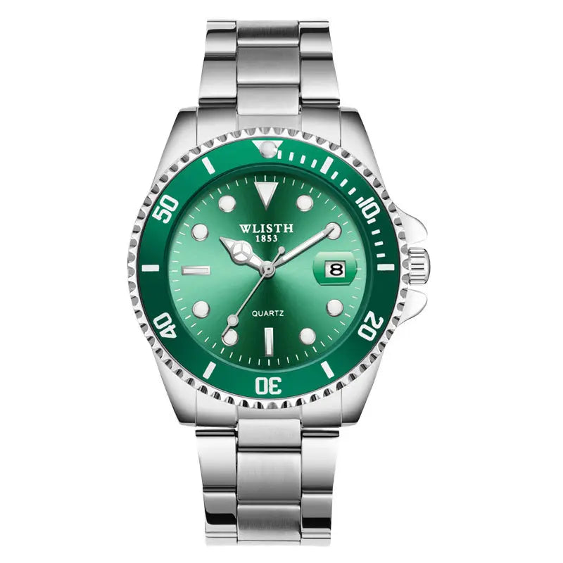 Men's Green Chronograph Watch with Stainless Steel Band