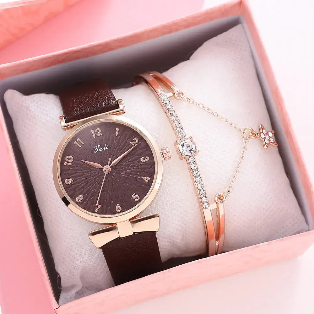 Pink Rose Gold Watch & Bracelet Set for Women