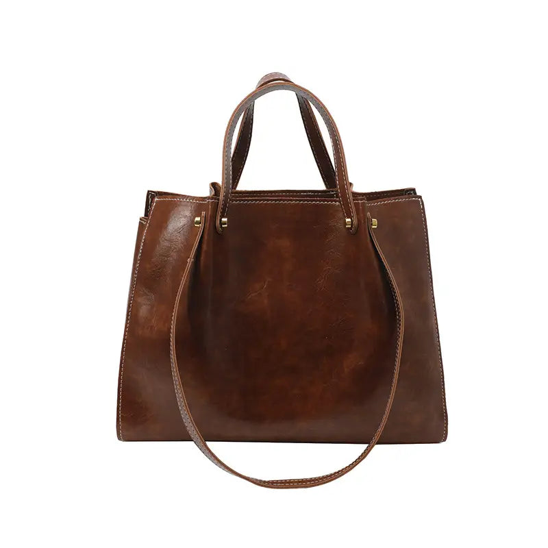 Women's White Leather Retro Tote Bag 2024 Winter