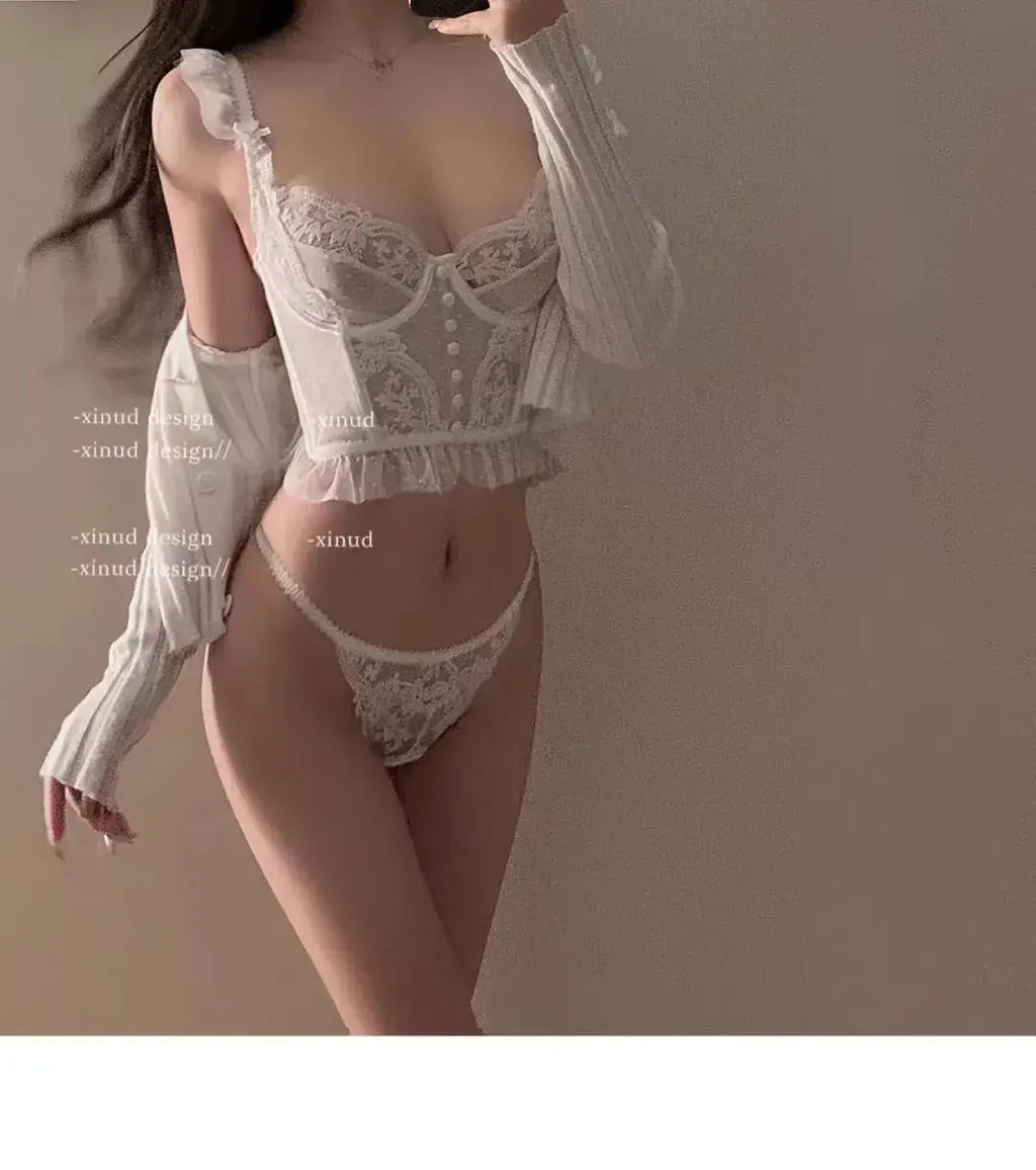 Black Lace Underwear Set for Women Big Chest Small
