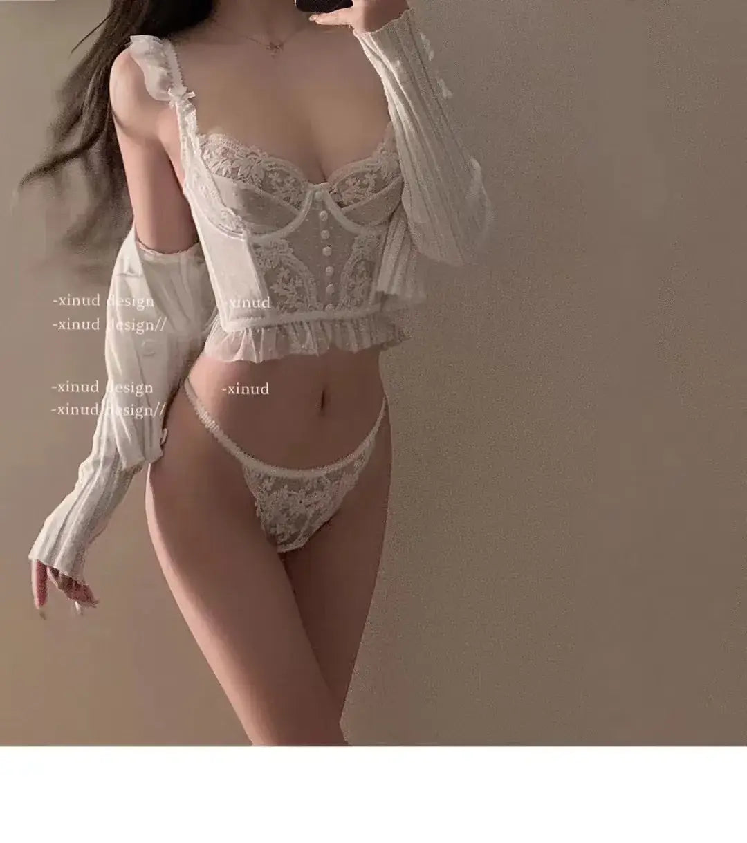 Black Lace Underwear Set for Women Big Chest Small