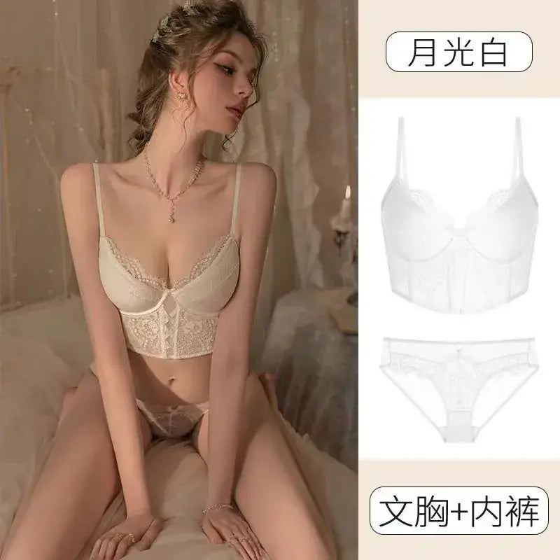 French Style Lace Cup Bra Set Black