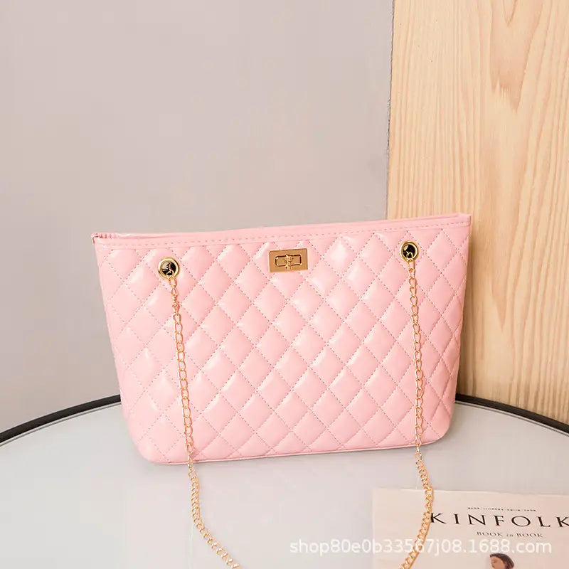Black Quilted Women's Shoulder Bag with Gold Chain