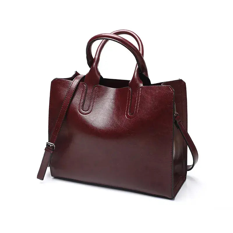 Blue Leather Shoulder Bag for Women Retro Style
