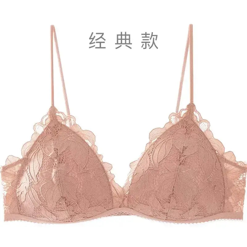 Black Lace Triangle Cup Bra Small Chest Push Up
