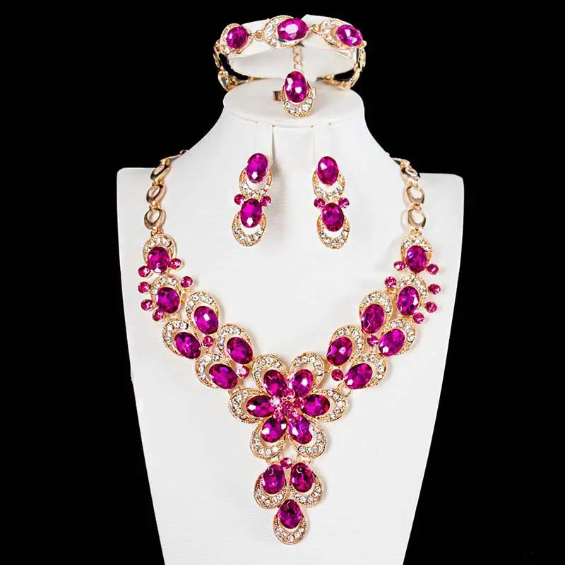 Exaggerated Crystal Flower Necklace Set for Women
