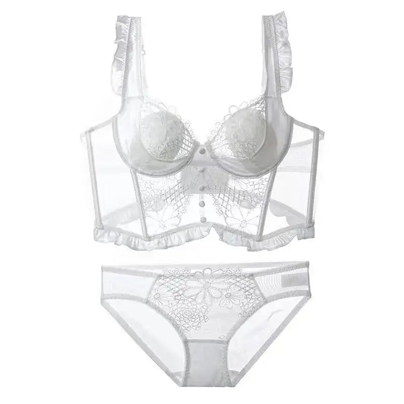Black Lace French Waistcoat Bra Set for Women