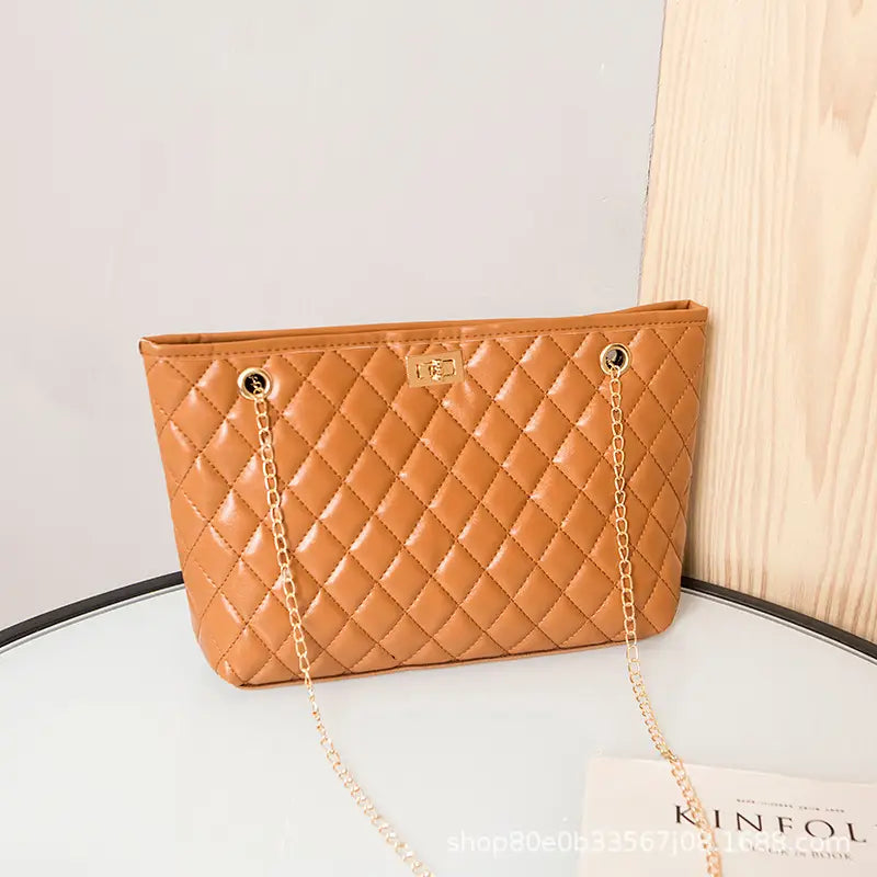 Black Quilted Women's Shoulder Bag with Gold Chain
