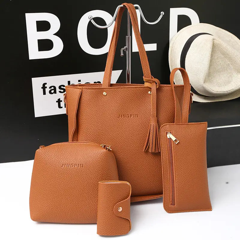 Women's 4-Piece Pink Leather Handbag Set