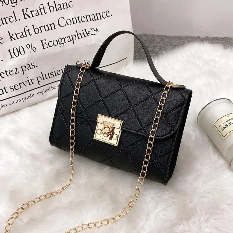 White Lock Chain Women's Small Square Bag