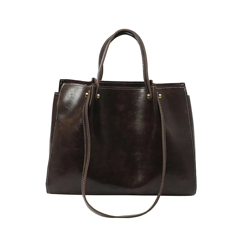 Women's White Leather Retro Tote Bag 2024 Winter