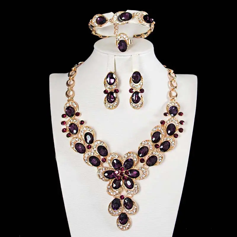 Exaggerated Crystal Flower Necklace Set for Women