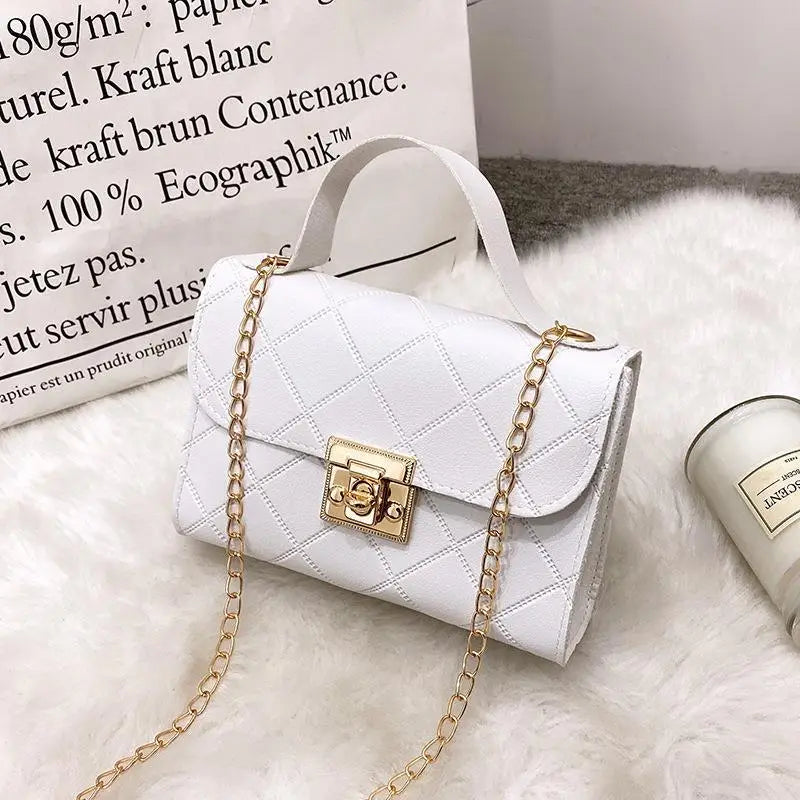 White Lock Chain Women's Small Square Bag