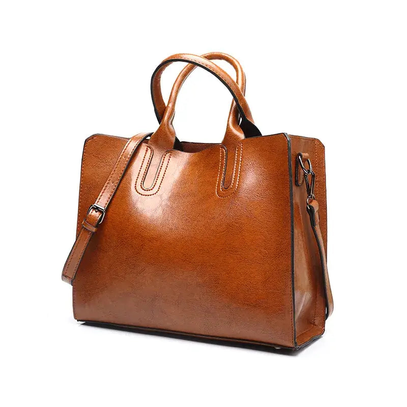 Blue Leather Shoulder Bag for Women Retro Style
