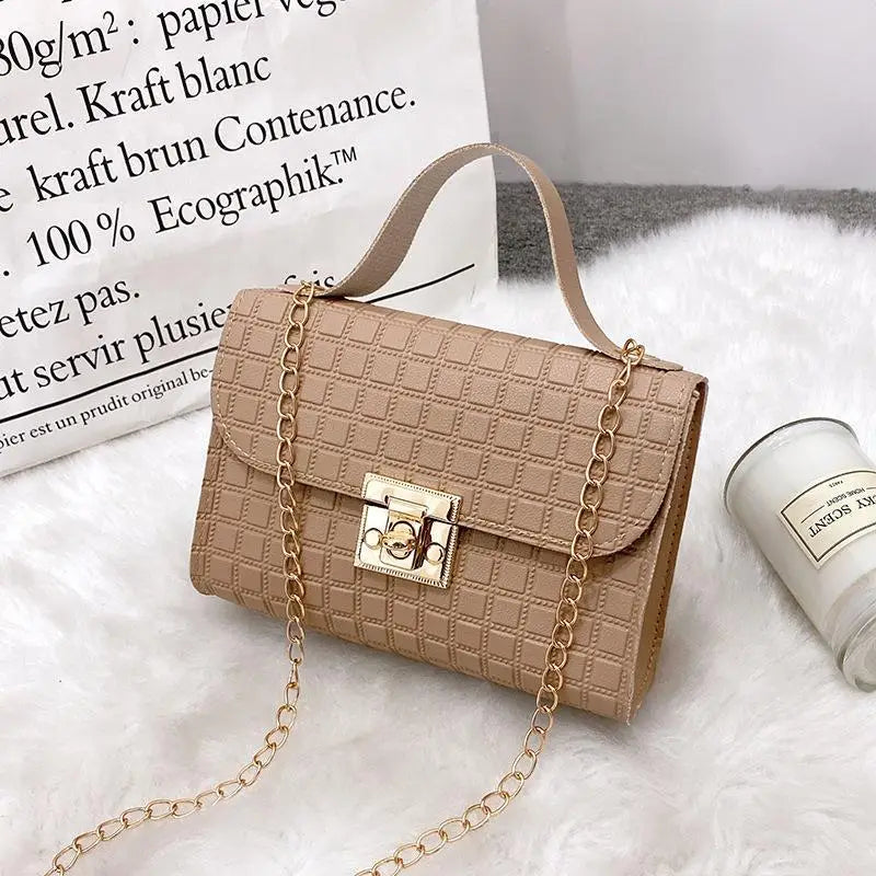 White Lock Chain Women's Small Square Bag
