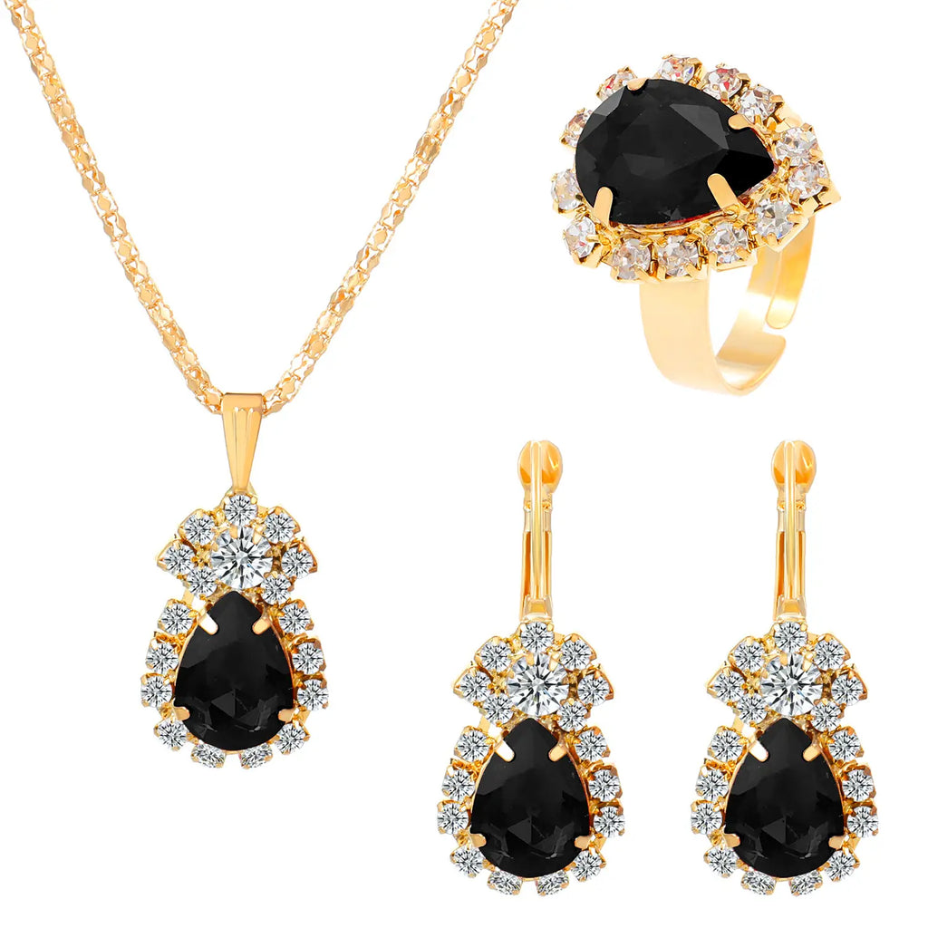 Blue Crystal Water Drop Necklace Set for Women