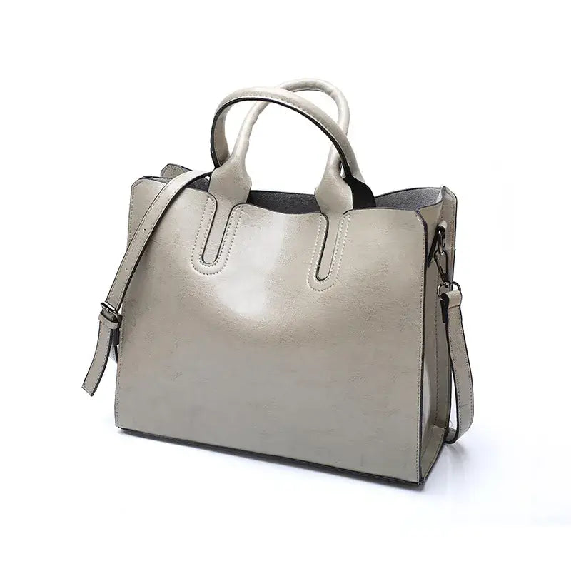 Blue Leather Shoulder Bag for Women Retro Style