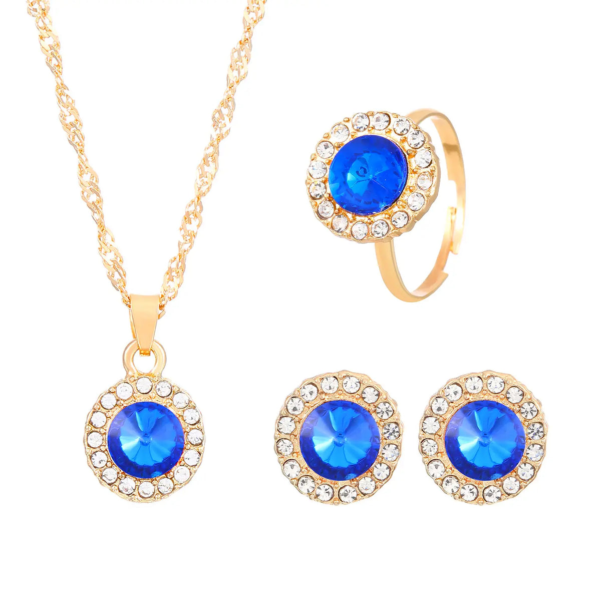Blue Crystal Water Drop Necklace Set for Women