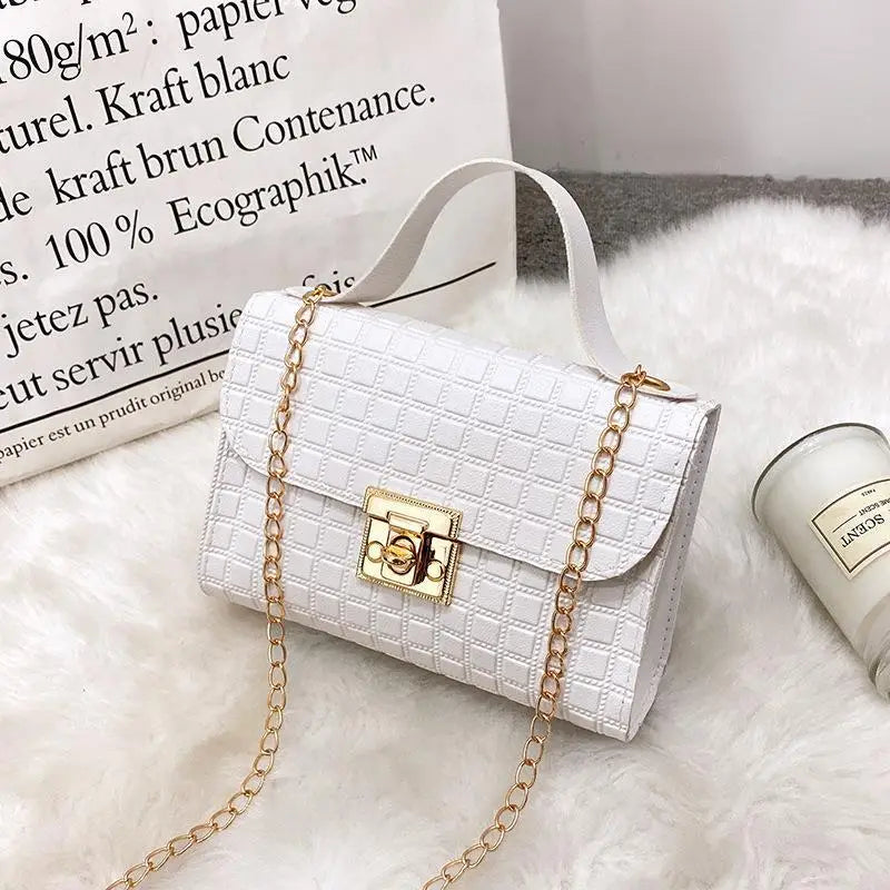 White Lock Chain Women's Small Square Bag