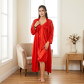 Red Silk 2-Piece Nightwear Set for Women