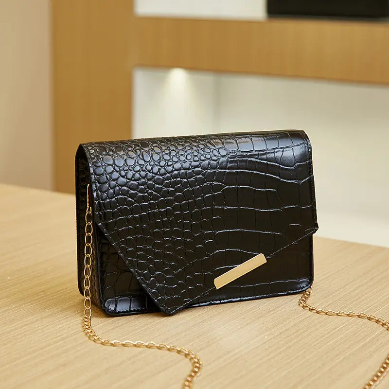 Black Croc Texture Women's Crossbody Bag 2022