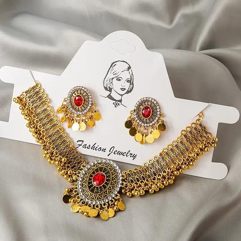 Pearl Sequins Earrings Set Gold Vintage Necklace Earrings