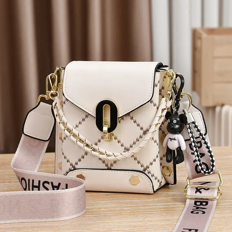 Women's Crossbody Phone Bag Beige Pvc Square Design