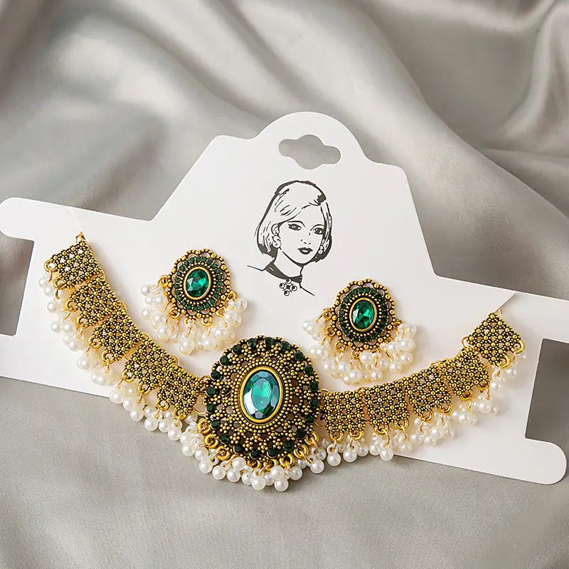 Pearl Sequins Earrings Set Gold Vintage Necklace Earrings