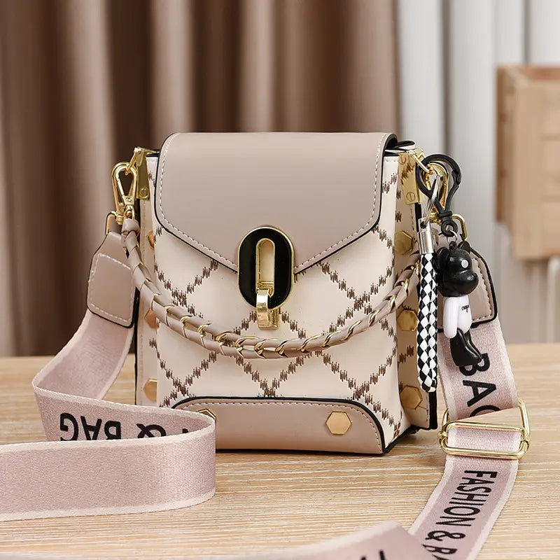 Women's Crossbody Phone Bag Beige Pvc Square Design