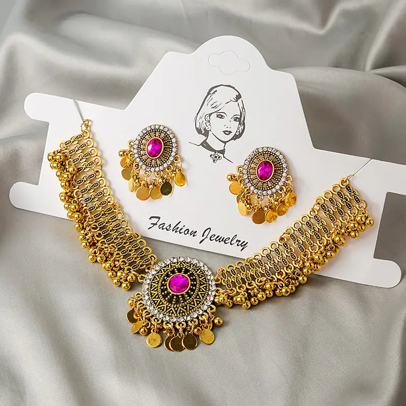 Pearl Sequins Earrings Set Gold Vintage Necklace Earrings