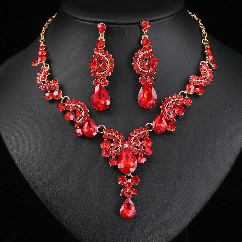 Red Multi-Color Bridal Earrings Necklace Set
