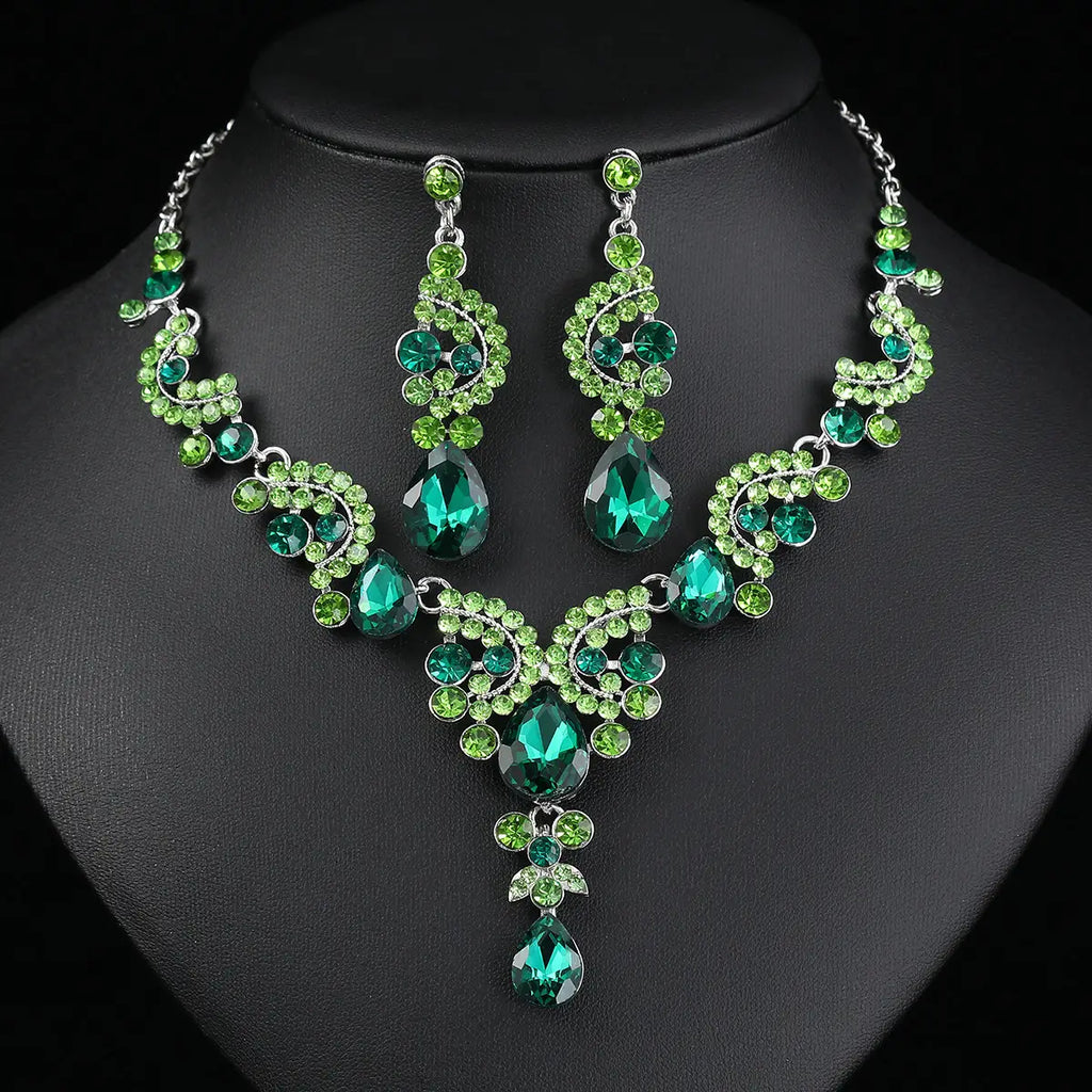 Red Multi-Color Bridal Earrings Necklace Set