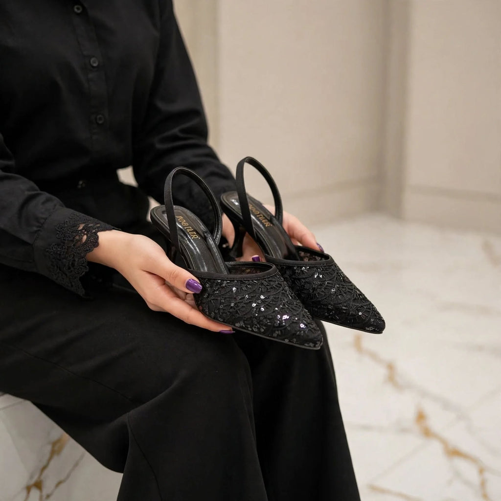 Embroidered Sling Back Heels